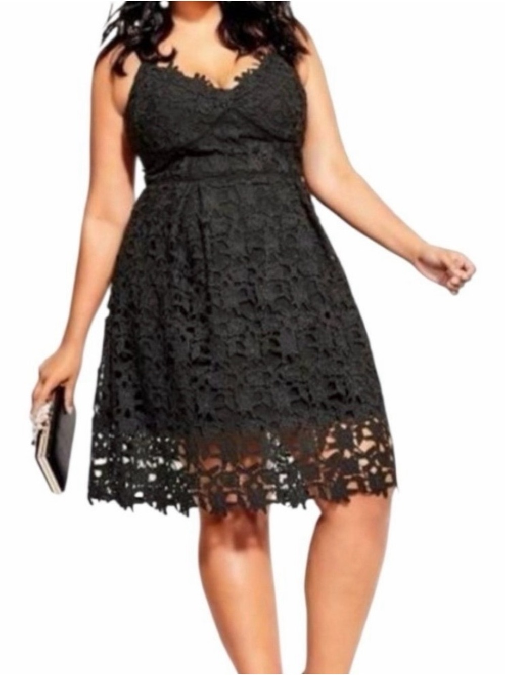 City Chic Black Lace Crochet Cocktail Midi Slip Dress Size 16